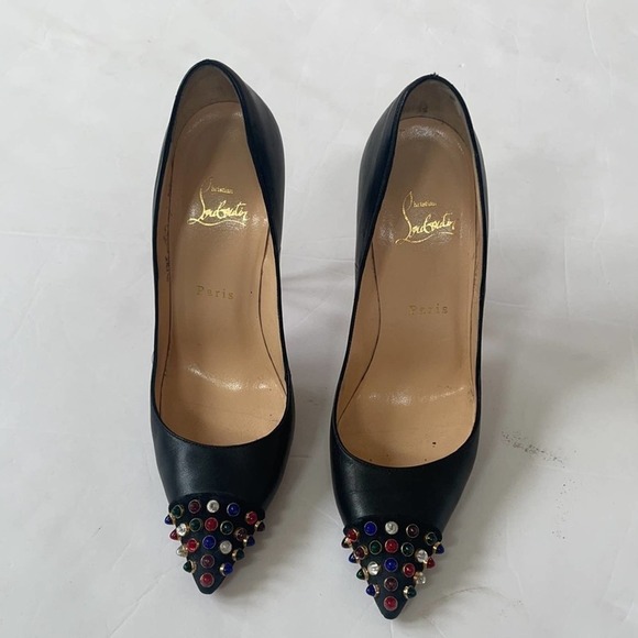 Christian Louboutin Black leather Cabo pumps 120mm with multicolor jewels 38 - Picture 3 of 12